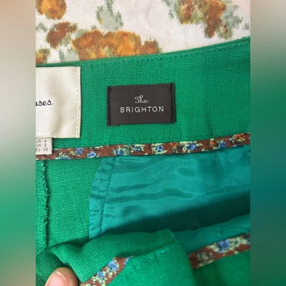 ANTHRO Elevenses the Brighton Kelly Green Linen Blend Pants Size 4 - Picture 6 of 13